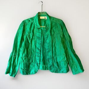 Chicos Blazer Womens 1 Small Open Front Top Linen Elegant Classic Heritage Work
